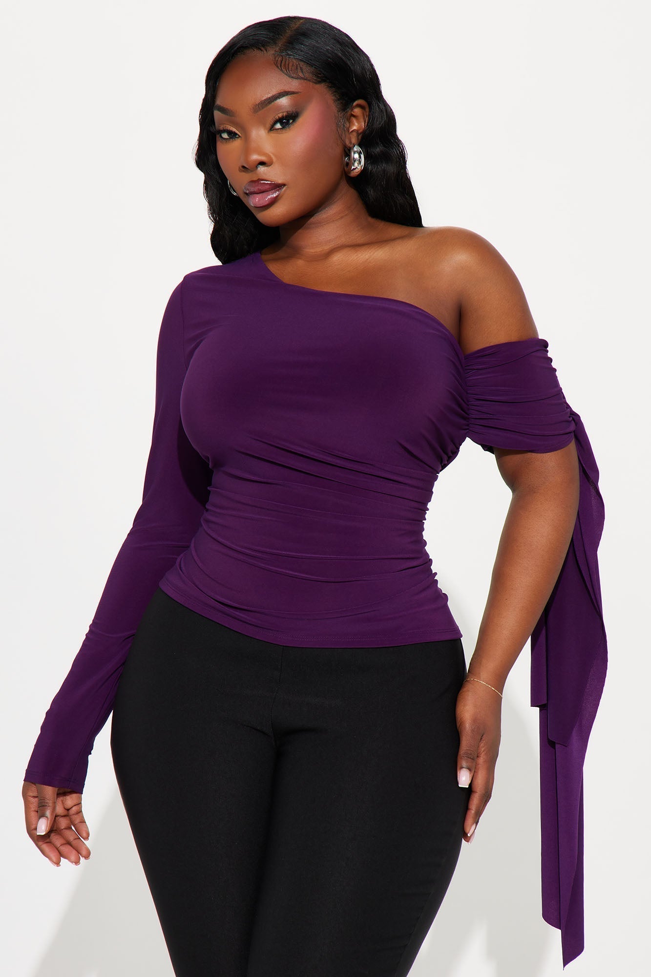 Paola Ruched Off Shoulder Top - Plum