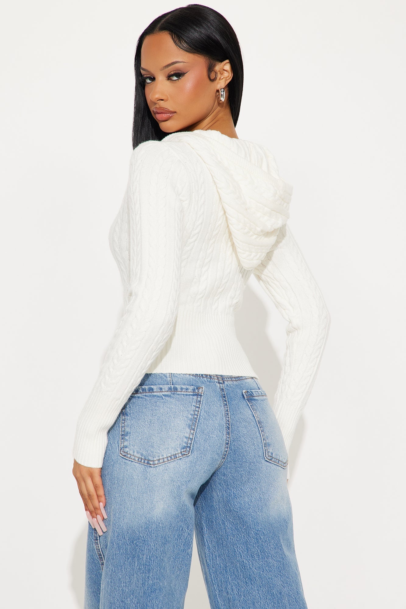 All Day Cable Knit Pullover Sweater - Cream