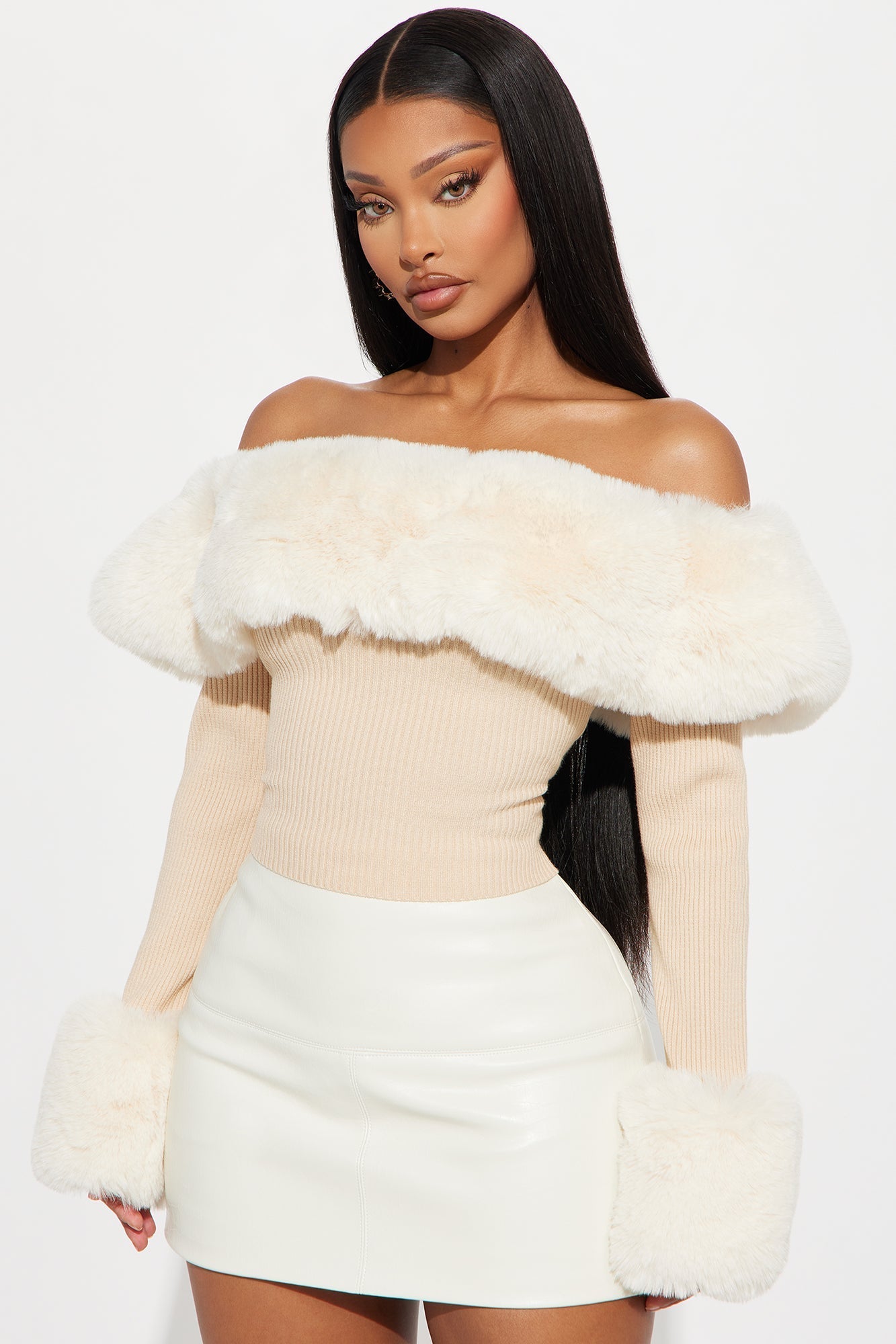 Snow Bunny Faux Fur Sweater - Taupe/combo
