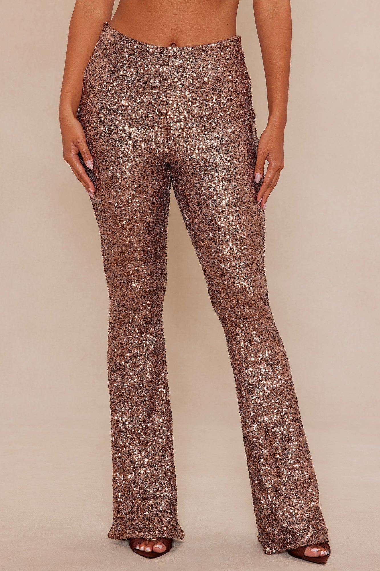 Azalea Sequin Flare Pant - Bronze