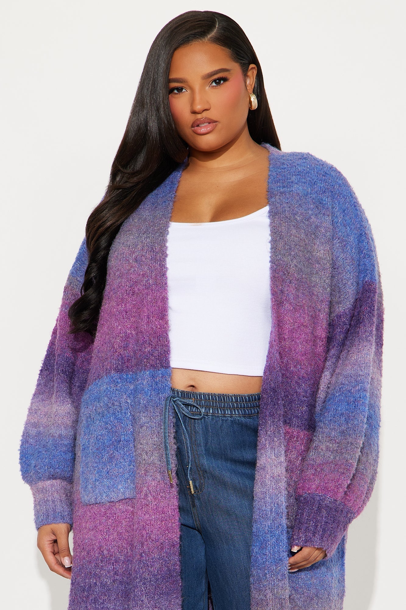 Mood Ring Open Front Cardigan - Purple/combo