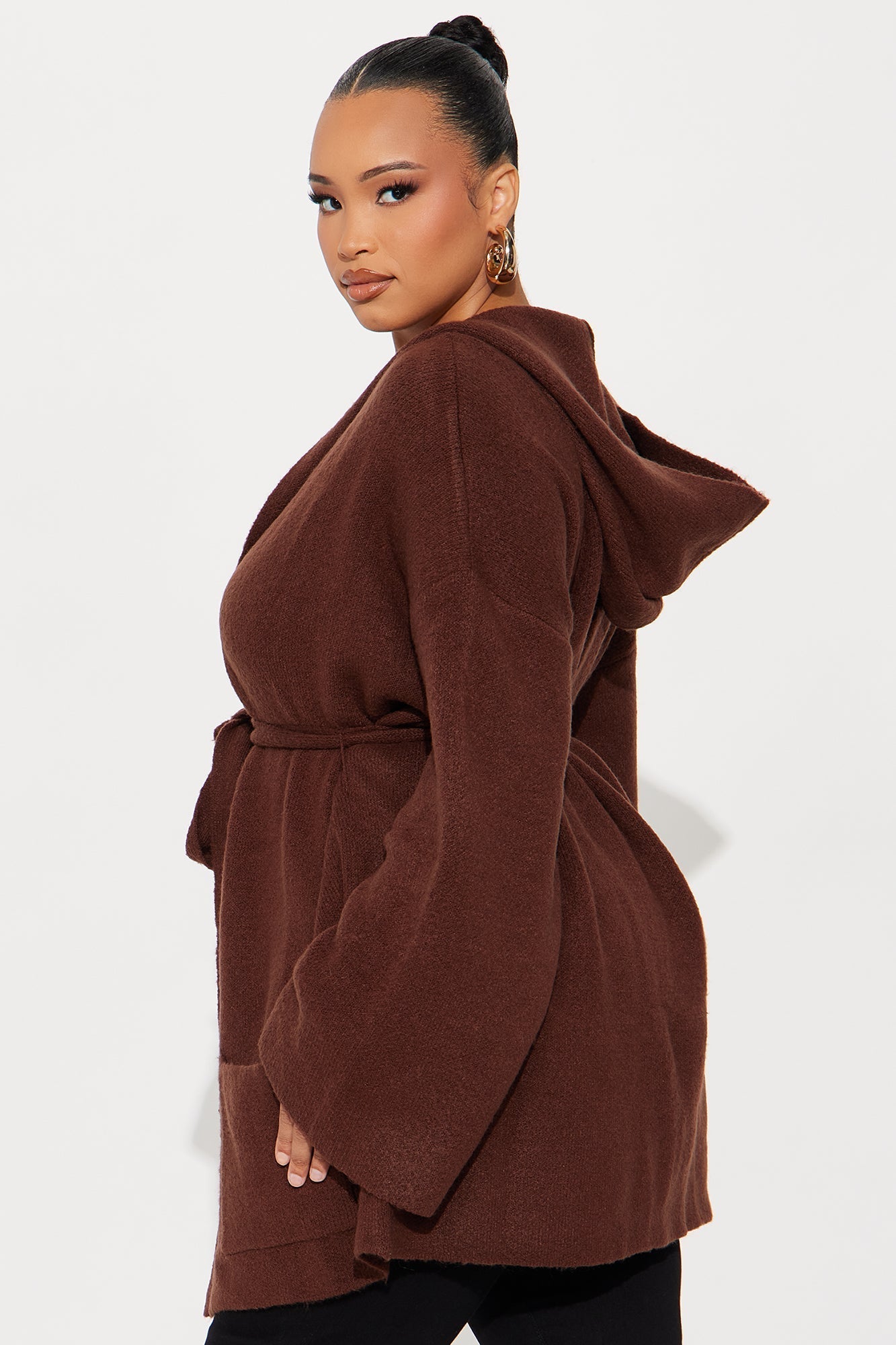 Rayne Hooded Belted Cardigan - Brown