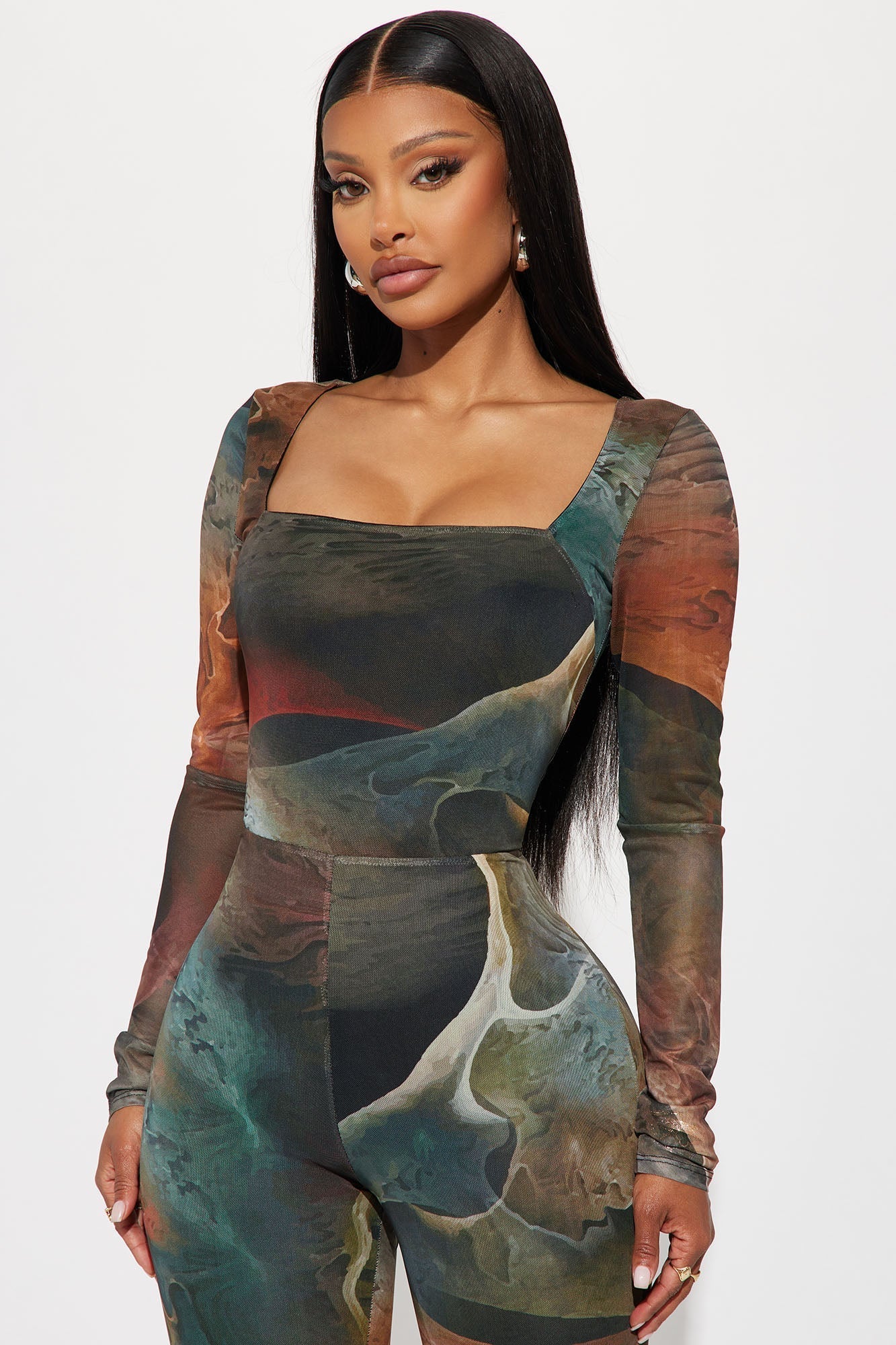 Lost In A Trance Mesh Jumpsuit - Olive/combo