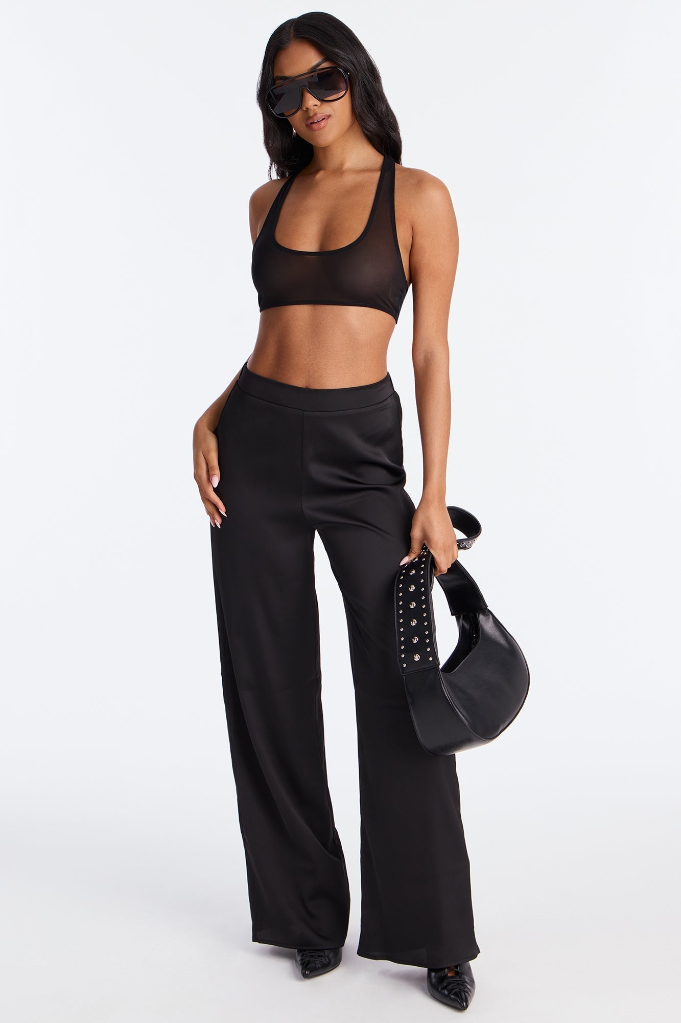 Claudia Satin Wide Leg Pant 32″ - Black