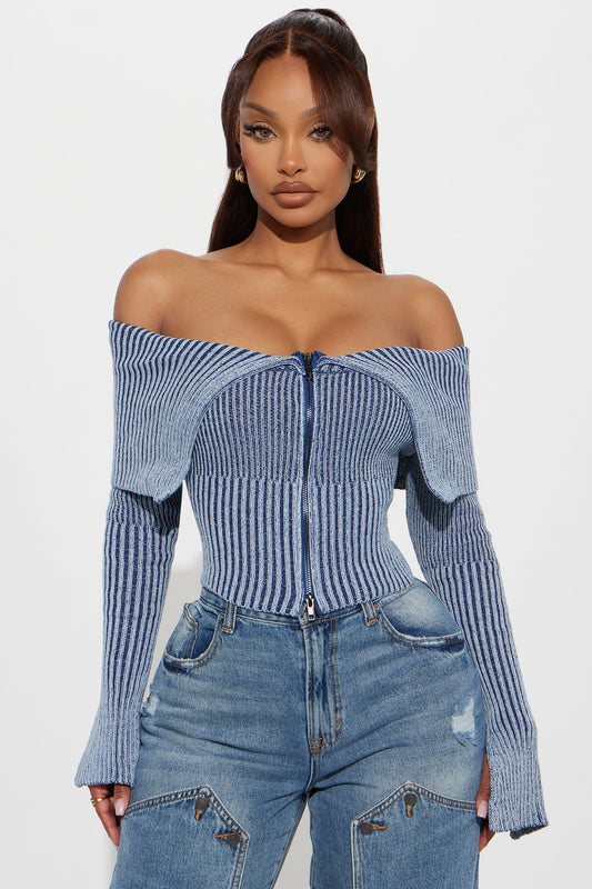 On Your Mind Washed Sweater - Blue