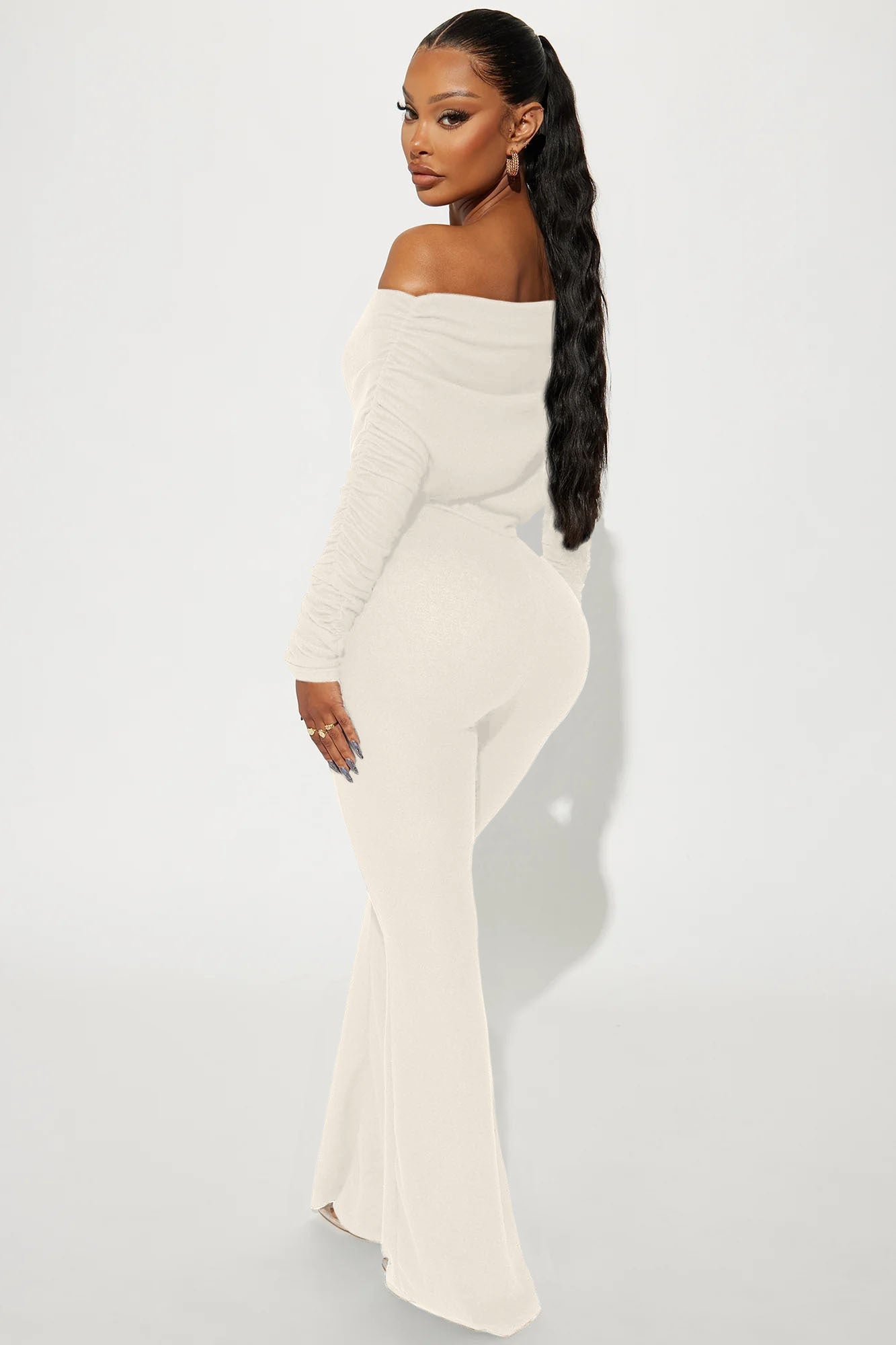 Yasmine Off Shoulder Sweater Jumpsuit - Cream