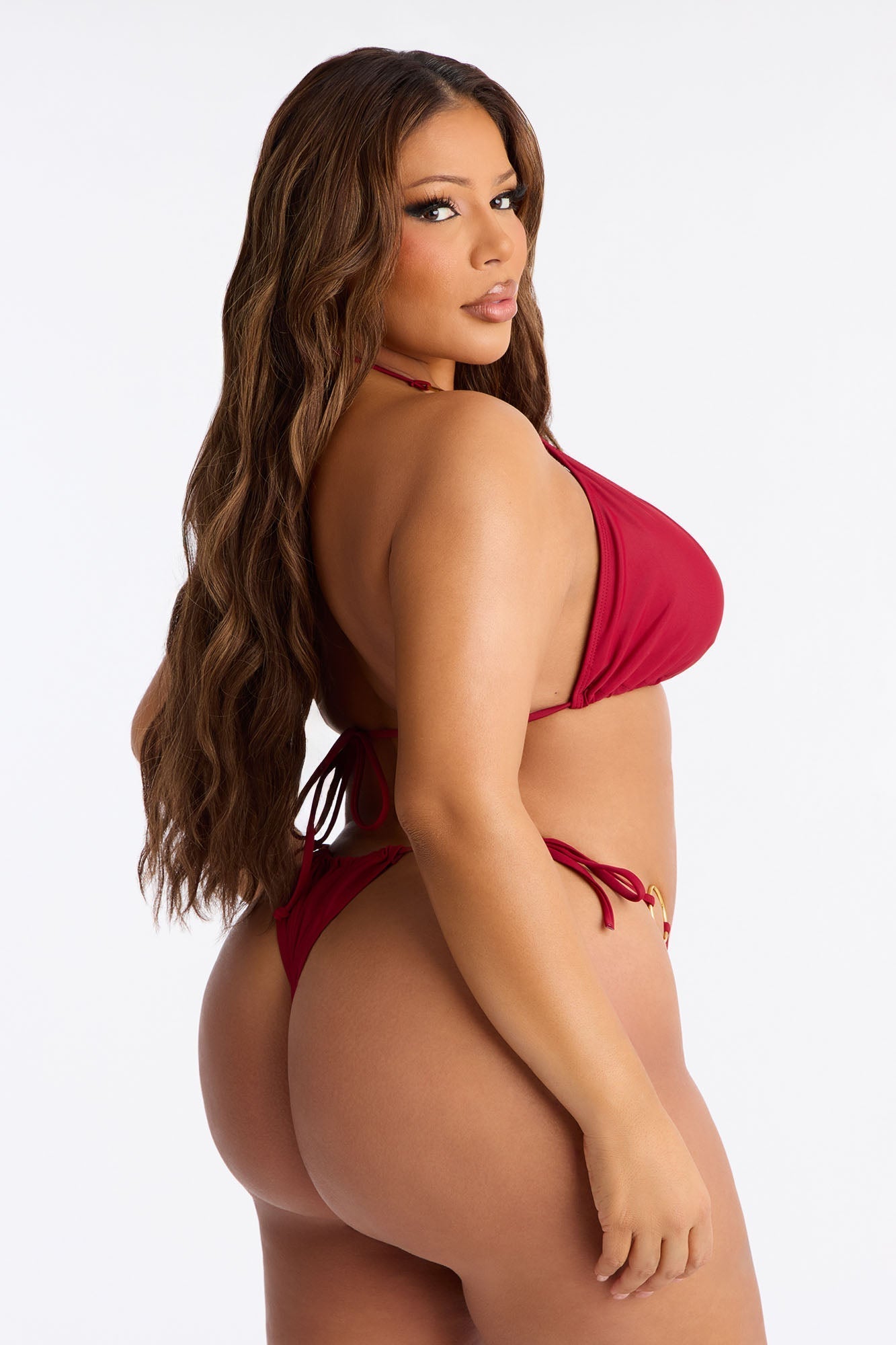 Ellie O Rings 3 Piece Bikini & Skirt Set - Burgundy