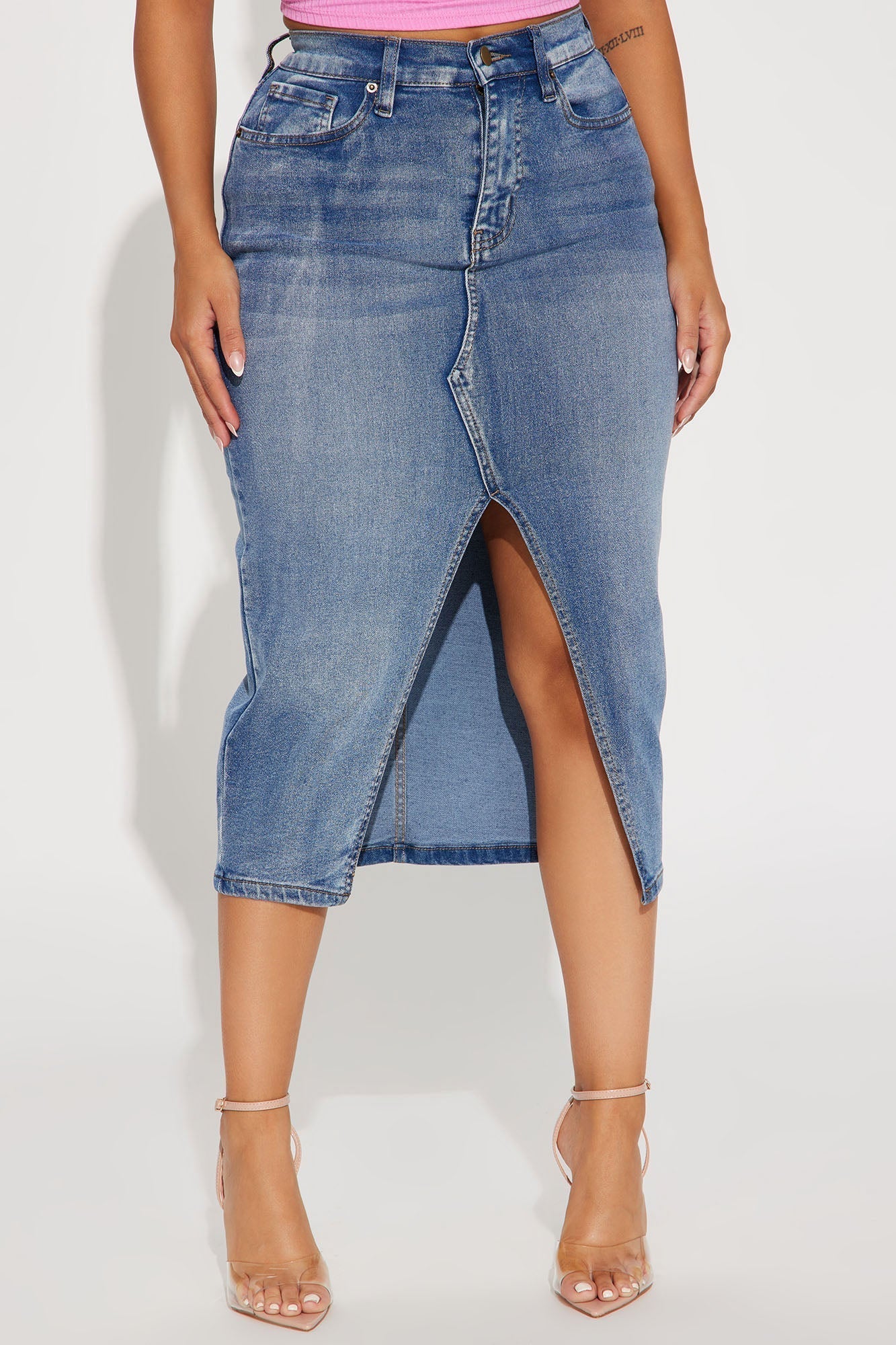 Anna Denim Midi Skirt - Medium Wash