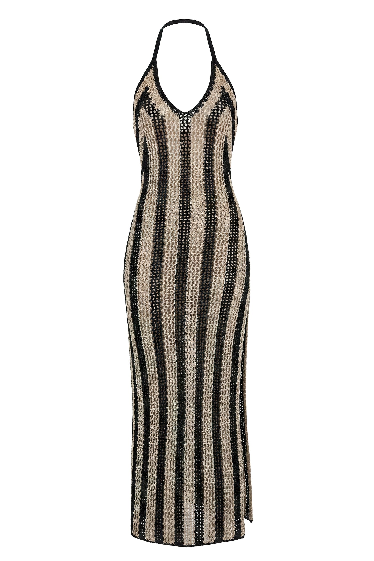 Black/Ivory Luz Halter Crochet Dress